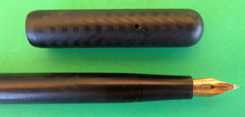 GEM EYE DROPPER FILLED BLACK CHASED HARD RUBBER FOUNTAIN PEN WITH FLEX ACCOUNTANT NIB